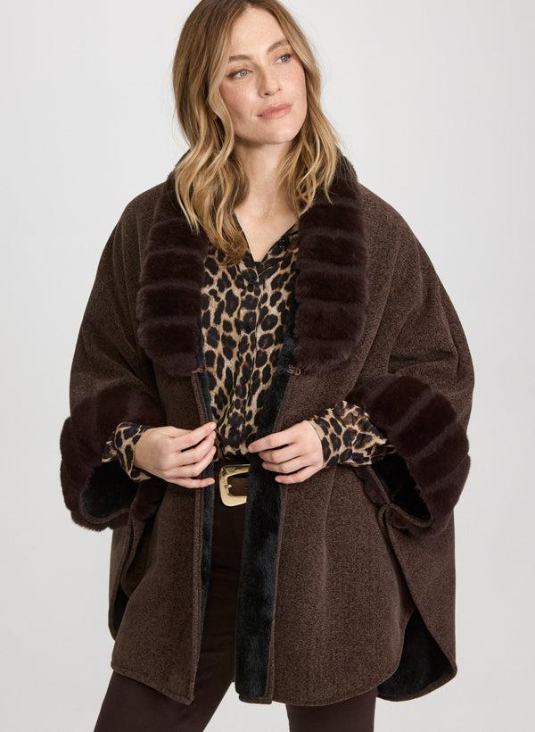 laura Faux Fur Trim Poncho