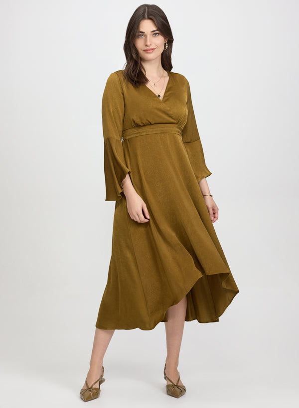 laura Faux-Suede Bell Sleeve Dress