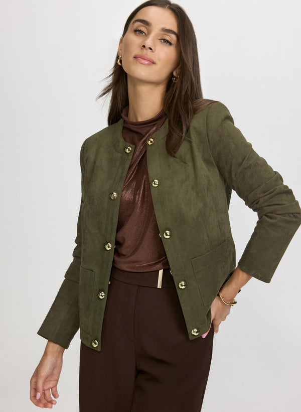 laura Faux-Suede Dome Button Jacket
