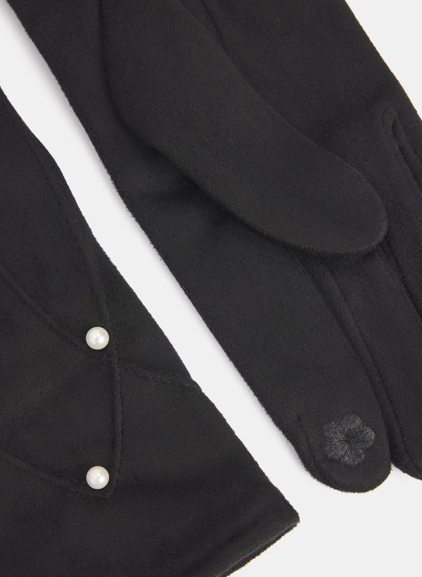 Laura Faux-Suede Pearl Detail Gloves