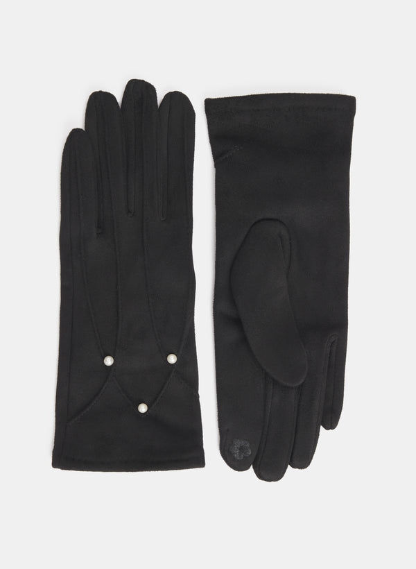 laura Faux-Suede Pearl Detail Gloves
