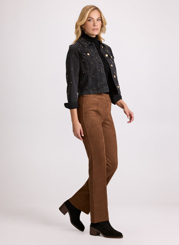 Laura Faux Suede Straight-Leg Pants