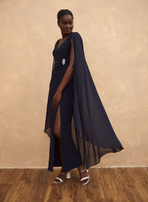 laura Faux Wrap Cape Dress