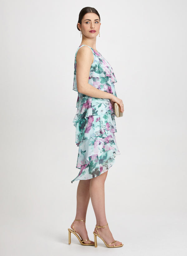 Laura Floral Asymmetric Tiered Dress