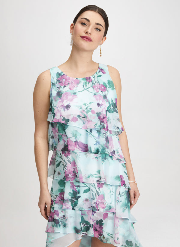 Laura Floral Asymmetric Tiered Dress