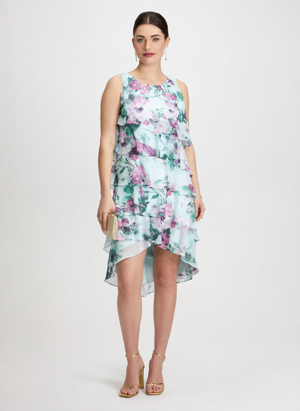 laura Floral Asymmetric Tiered Dress