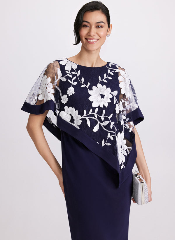 Laura Floral Capelet Sheath Dress