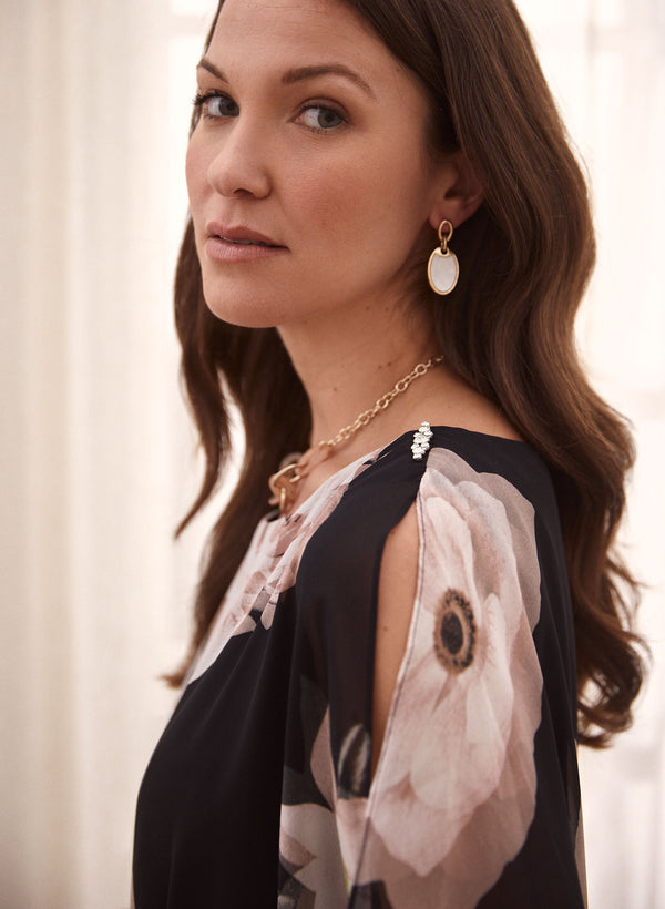 Laura Floral Chiffon Poncho Dress