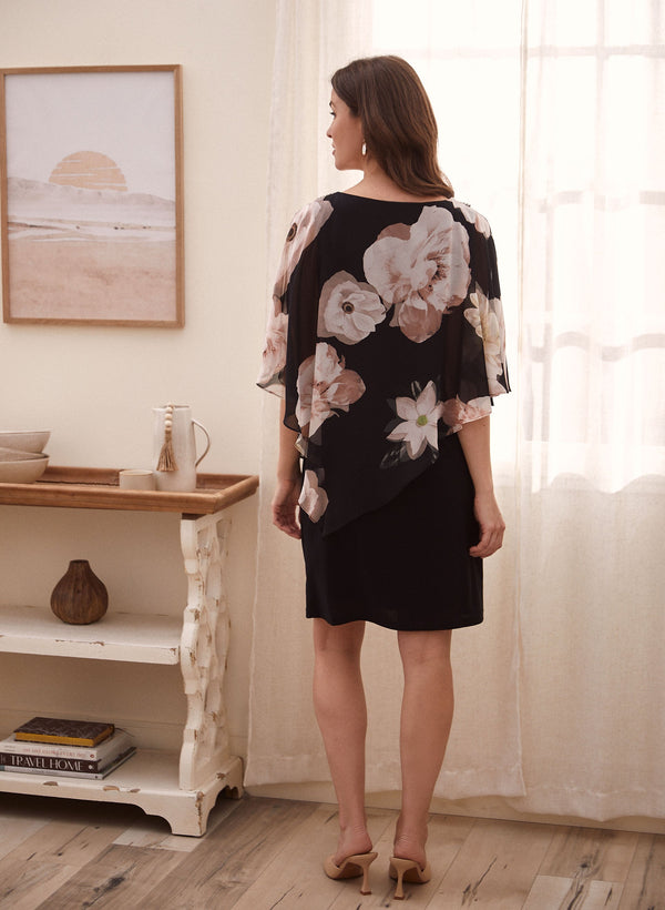 Laura Floral Chiffon Poncho Dress