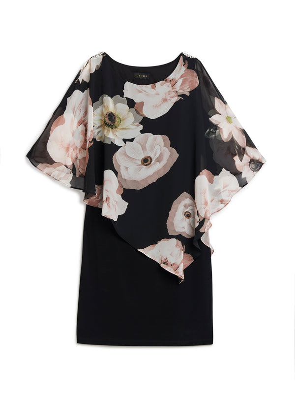 Laura Floral Chiffon Poncho Dress