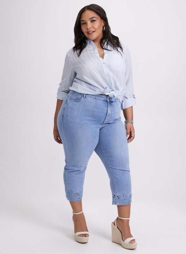 Laura Floral Embroidered Denim Capris