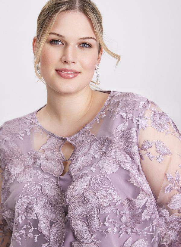 Laura Floral Embroidered Illusion Dress