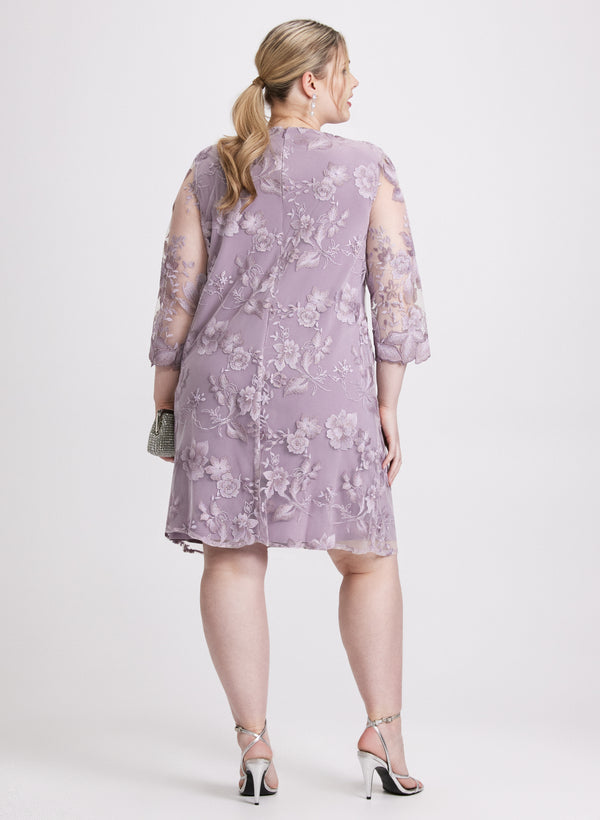 Laura Floral Embroidered Illusion Dress