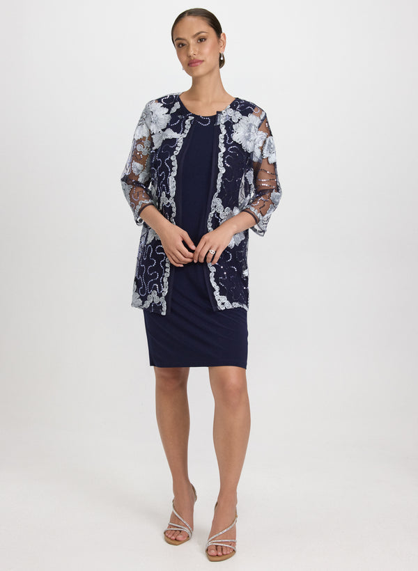laura Floral Embroidered Jacket & Dress Set