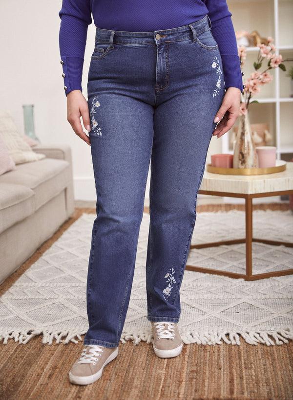 laura Floral Embroidered Straight Leg Jeans
