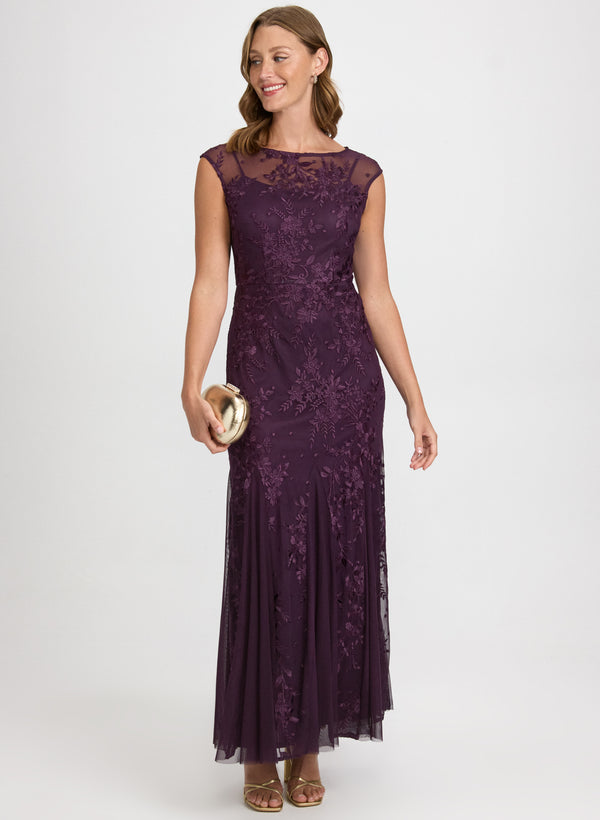 laura Floral Embroidered Tulle Dress