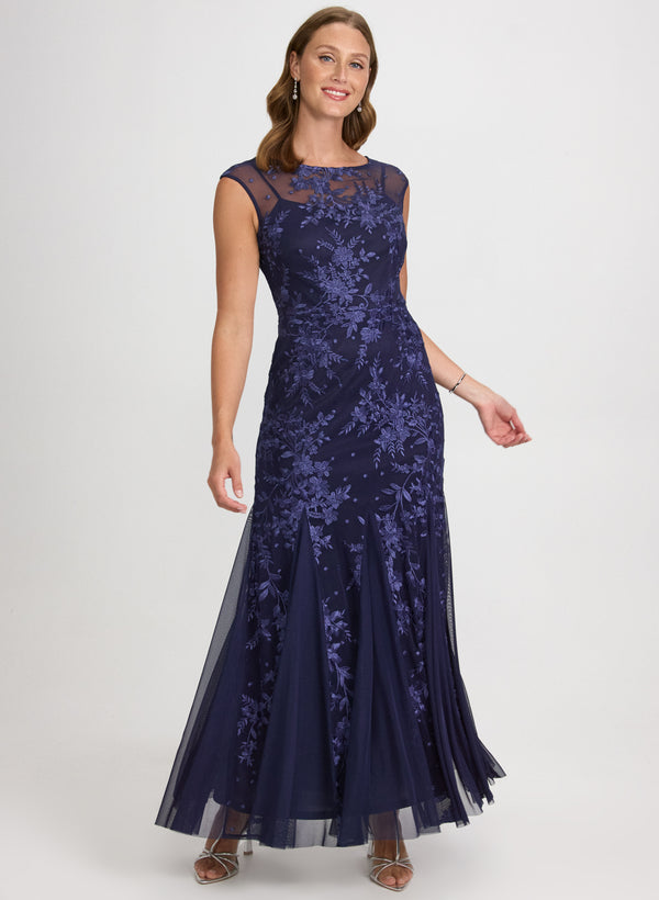 laura Floral Embroidered Tulle Dress