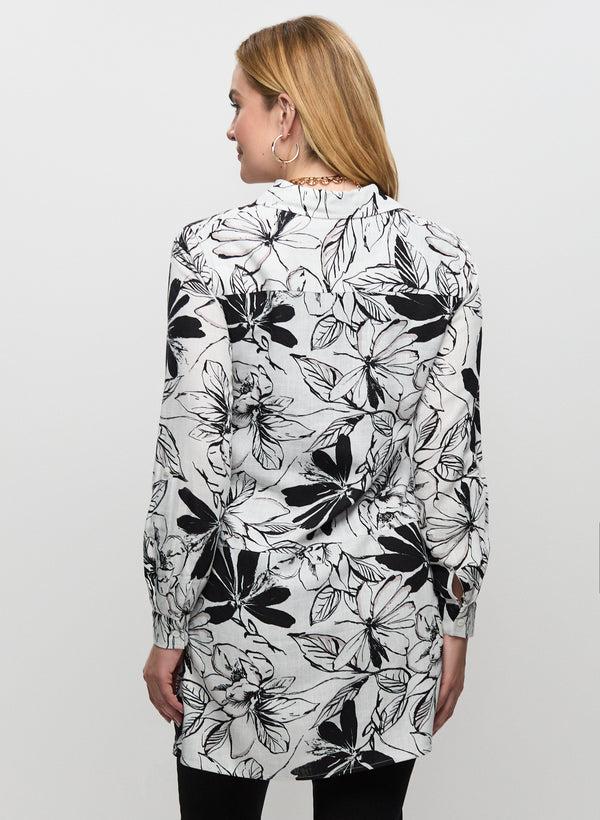 Laura Floral Linen-Blend Tunic Blouse