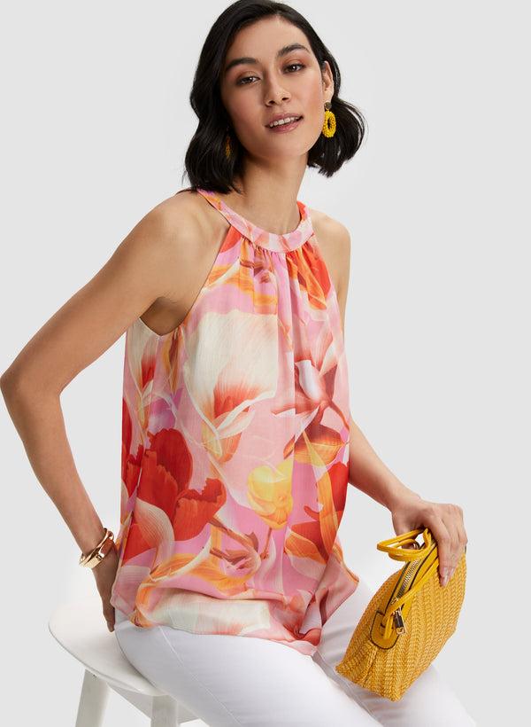 laura Floral Motif Halter Neck Top