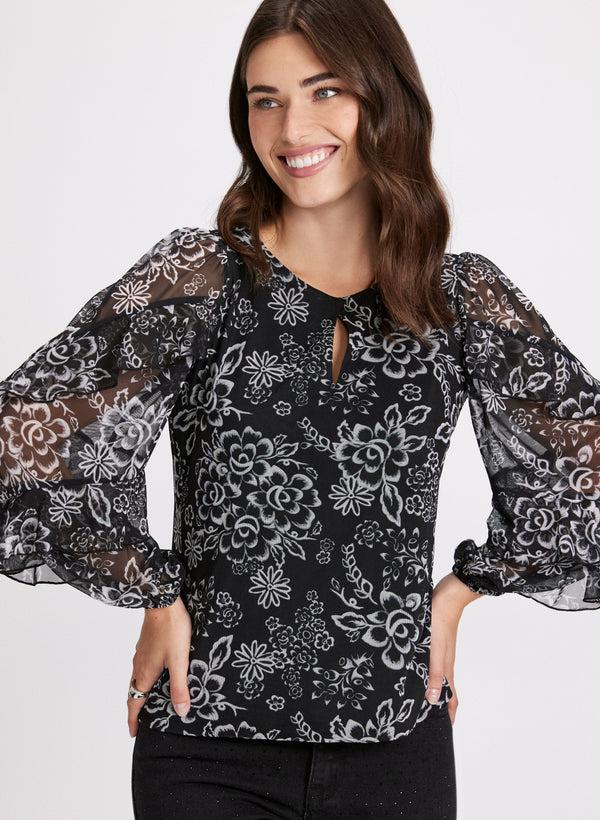 Laura Floral Print Keyhole Blouse