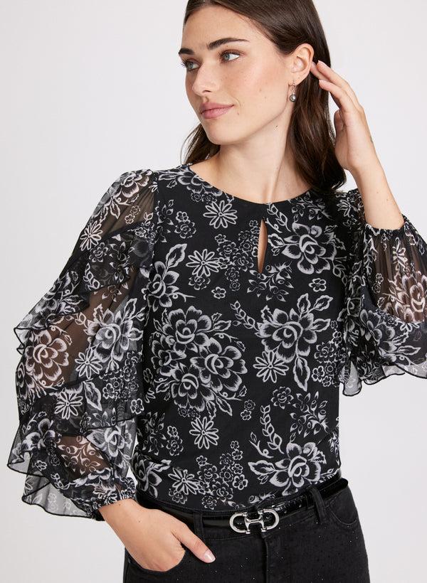 laura Floral Print Keyhole Blouse