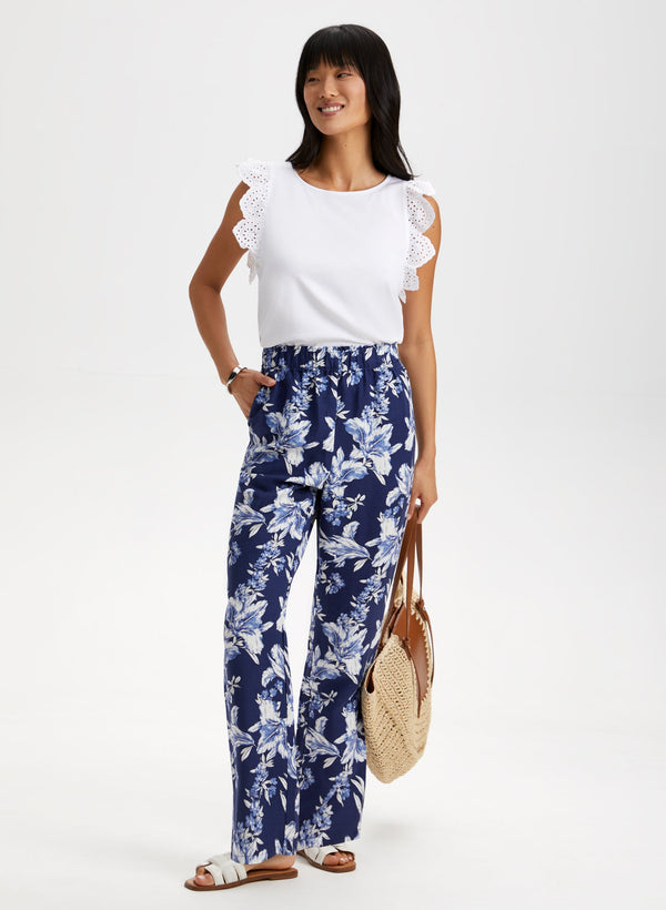 Laura Floral Print Pull-On Pants