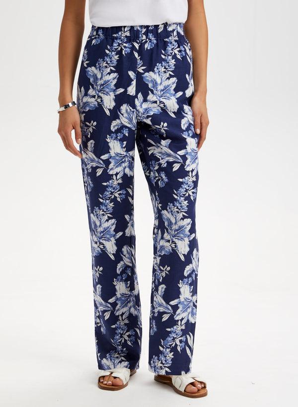 laura Floral Print Pull-On Pants