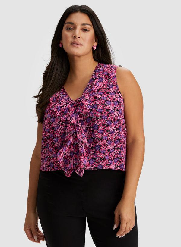 laura Floral Print Sleeveless Ruffle Blouse