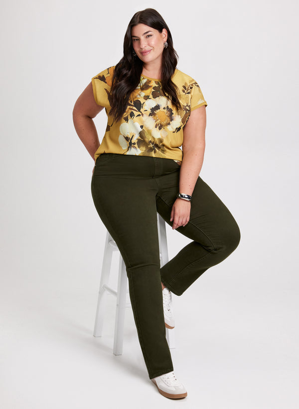 laura Floral Print Top & Straight Leg Jeans