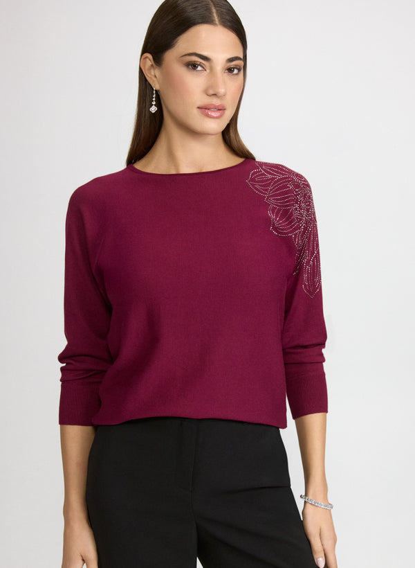 laura Floral Rhinestone Pullover