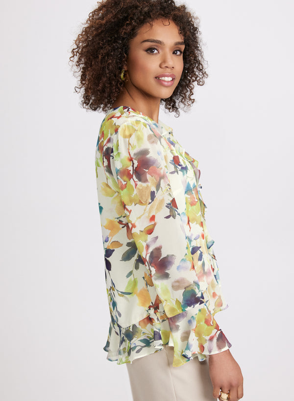 Laura Floral Ruffle Front Blouse
