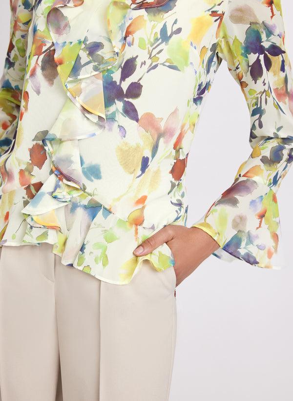 Laura Floral Ruffle Front Blouse