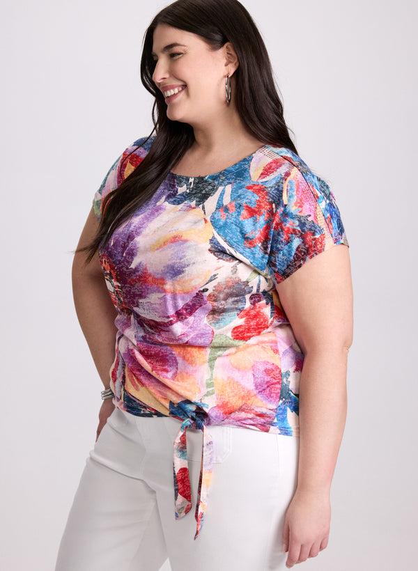 Laura Floral Tied-Hem T-Shirt