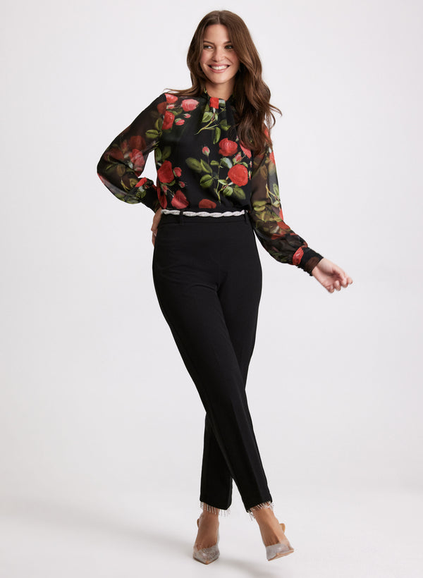 Laura Floral Twist Mock Neck Blouse