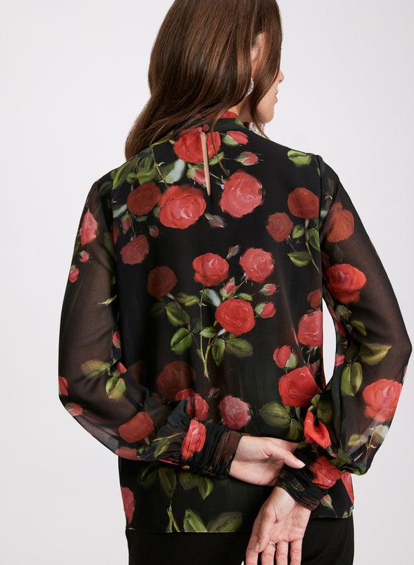 Laura Floral Twist Mock Neck Blouse