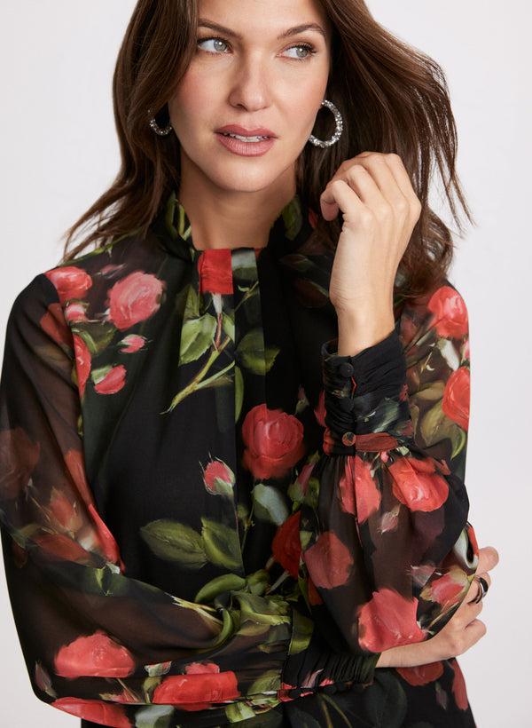 Laura Floral Twist Mock Neck Blouse