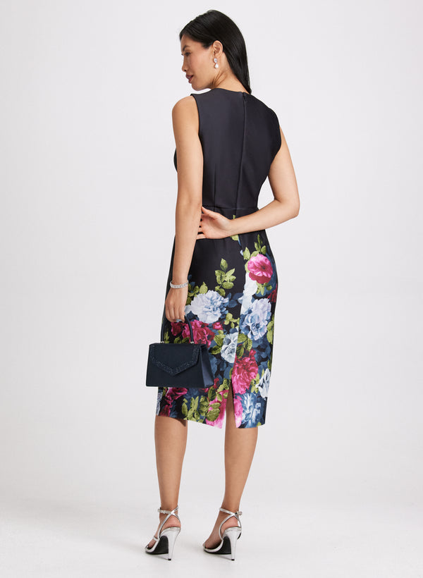 Laura Floral Twist-Neck Sheath Dress