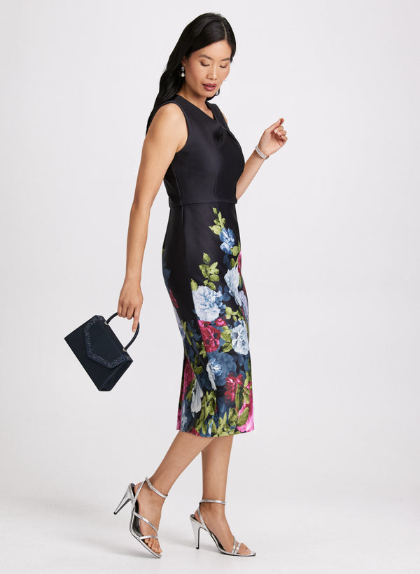 Laura Floral Twist-Neck Sheath Dress