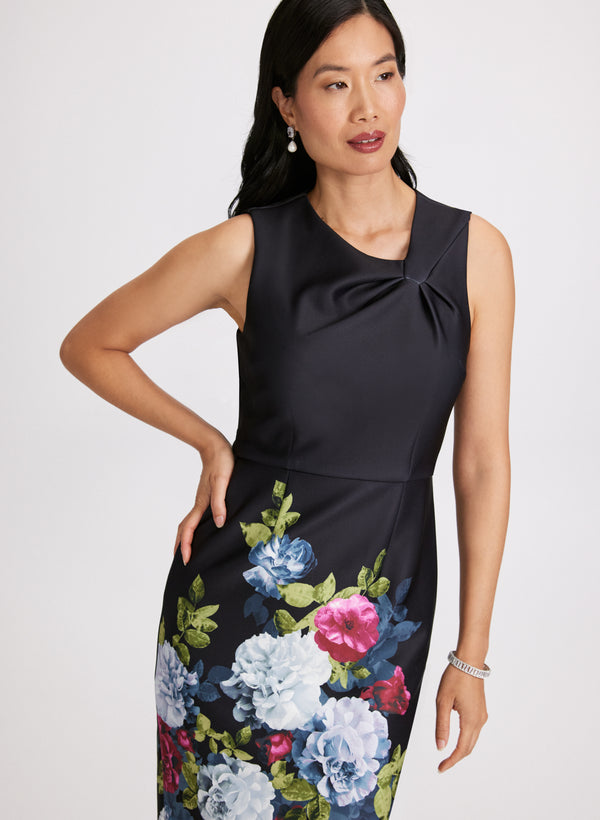 Laura Floral Twist-Neck Sheath Dress