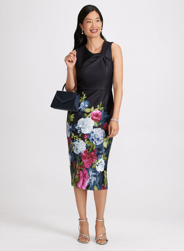 laura Floral Twist-Neck Sheath Dress