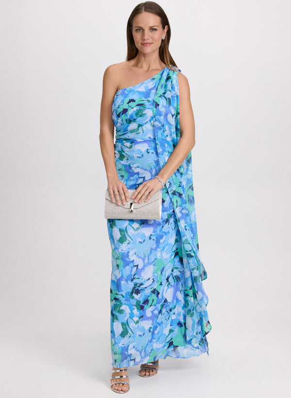 laura Floral Waterfall Drape Dress