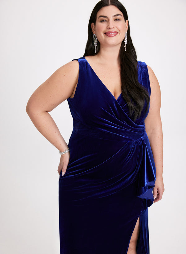 Laura Flounce Front Velvet Dress