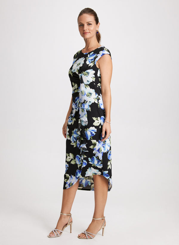 Laura Flounced Asymmetric Floral Dress