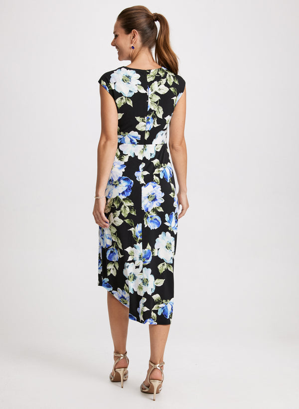 Laura Flounced Asymmetric Floral Dress