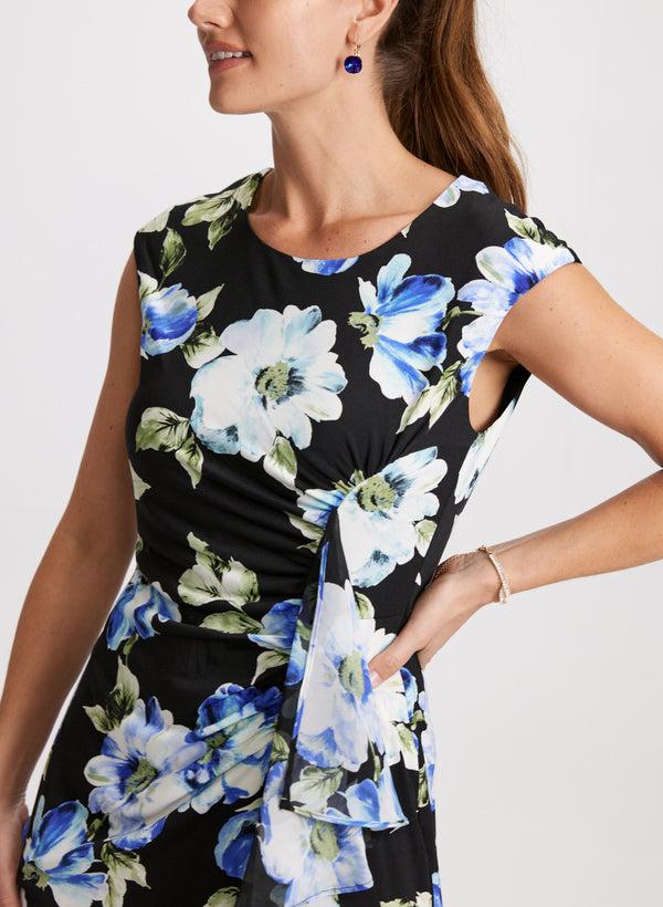 Laura Flounced Asymmetric Floral Dress