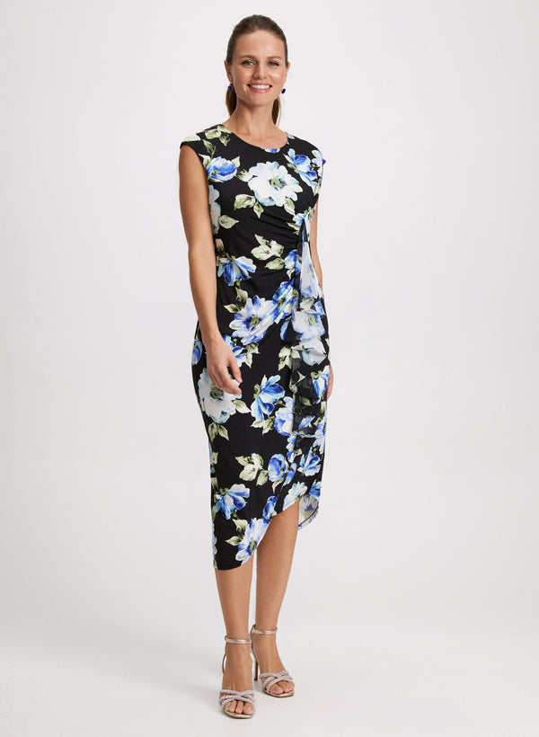 laura Flounced Asymmetric Floral Dress