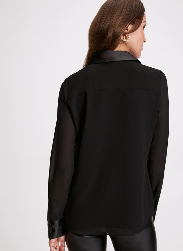 Laura Flower Appliqué Button-Down Blouse