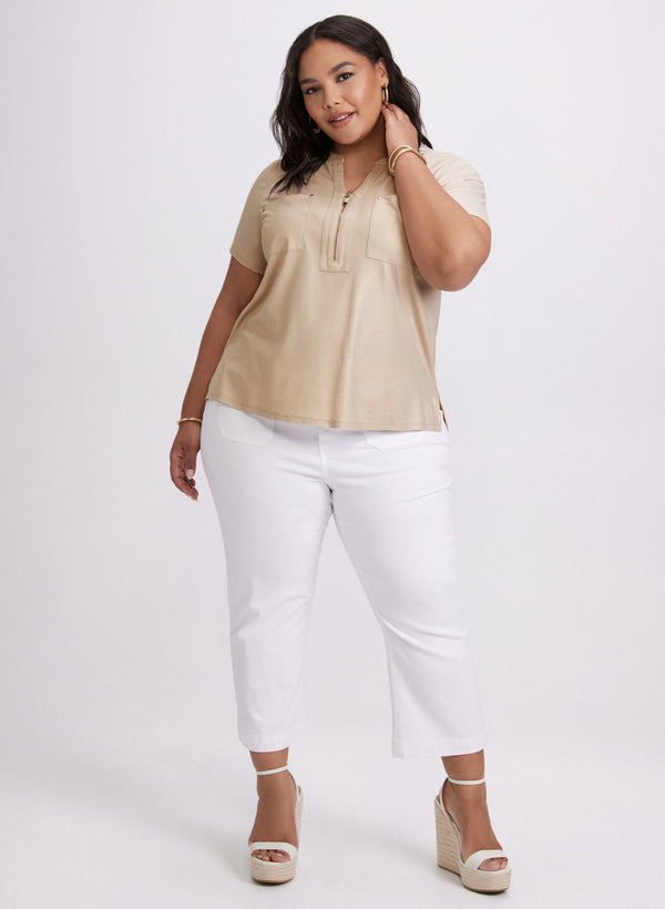 Laura Foil Split V-Neck T-Shirt