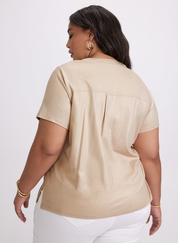 Laura Foil Split V-Neck T-Shirt