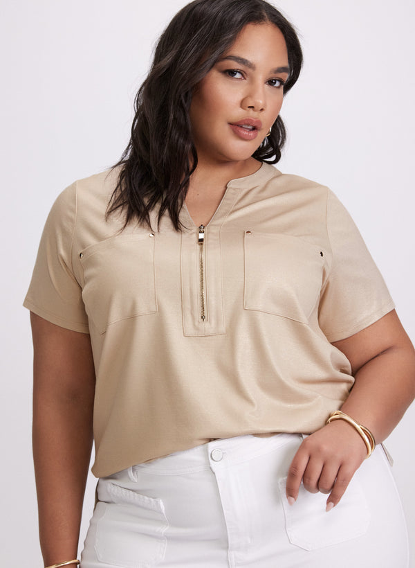 laura Foil Split V-Neck T-Shirt